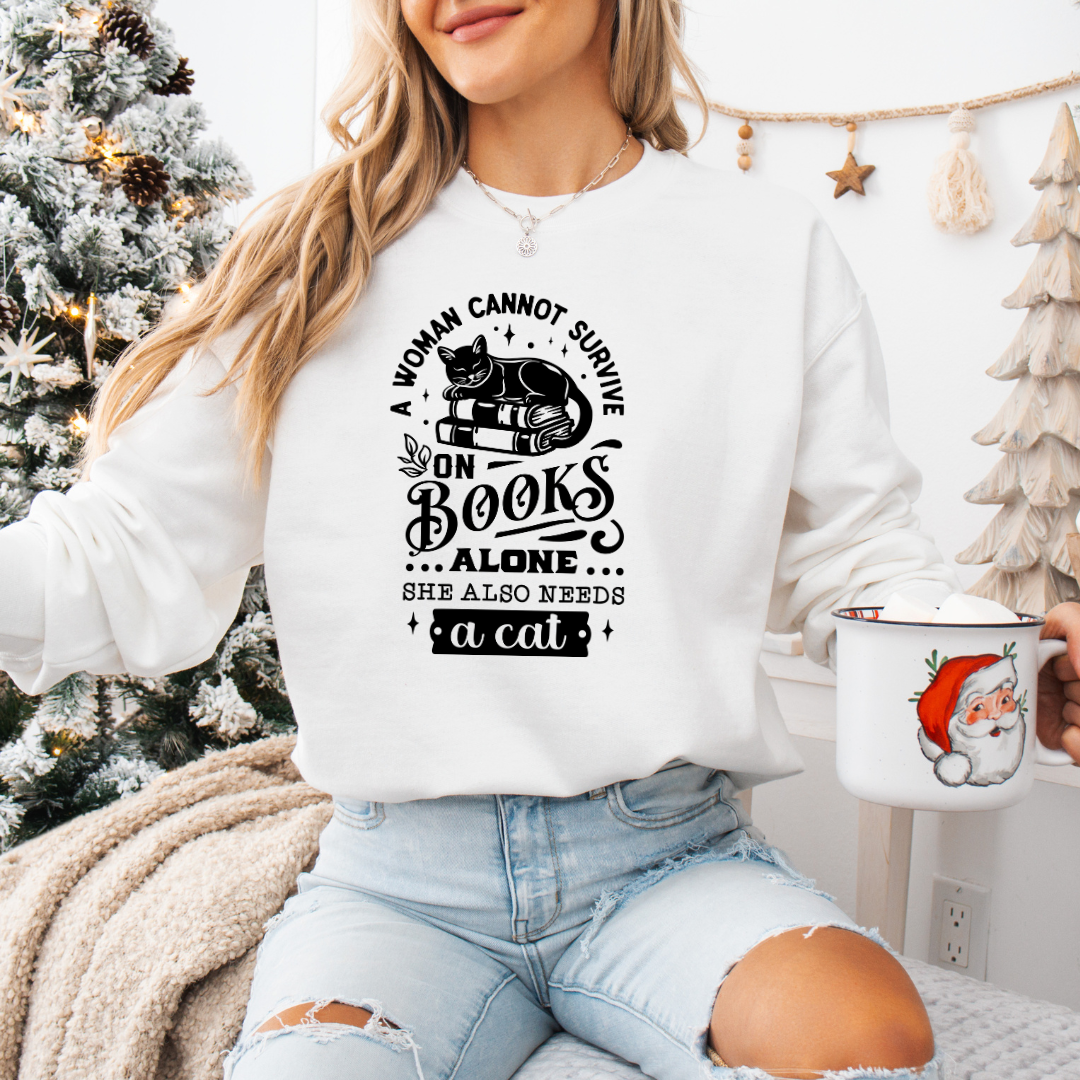 Books and a Cat Sweatshirt